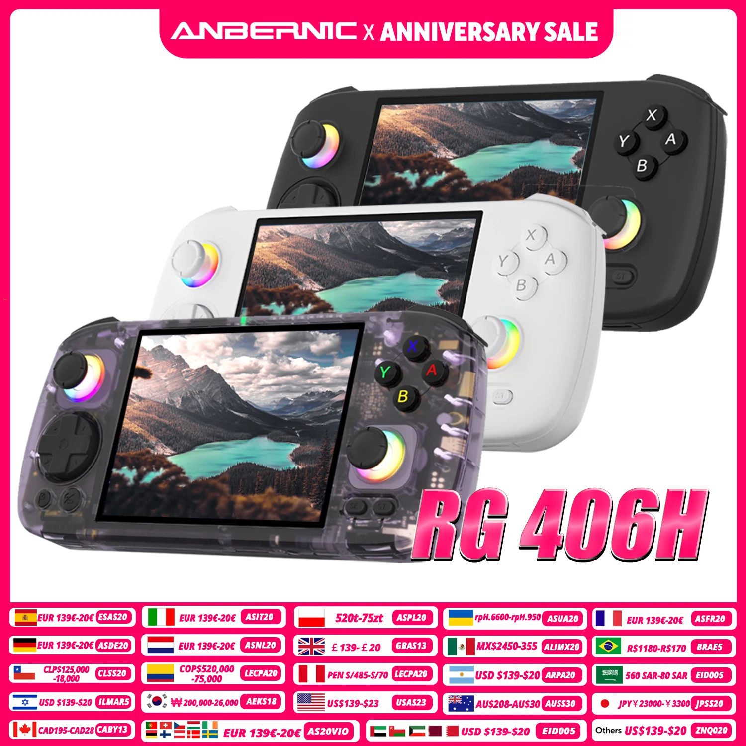 ANBERNIC RG406H Handheld-Spielkonsole, 4-Zoll-IPS-Multitouch-Bildschirm, Android 13, 3D-Hall-Joystick, Hall-Trigger, Videospielkonsole RG 406H Image