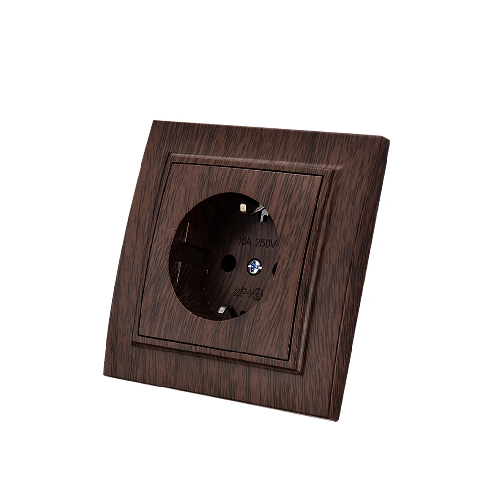 WESA Holz-Sprühfarben-Steckdose, braun, EU-Steckdose mit Erdwand-Einbettungssteckdose, Stecker, flammhemmende Kunststoffsteckdose Image
