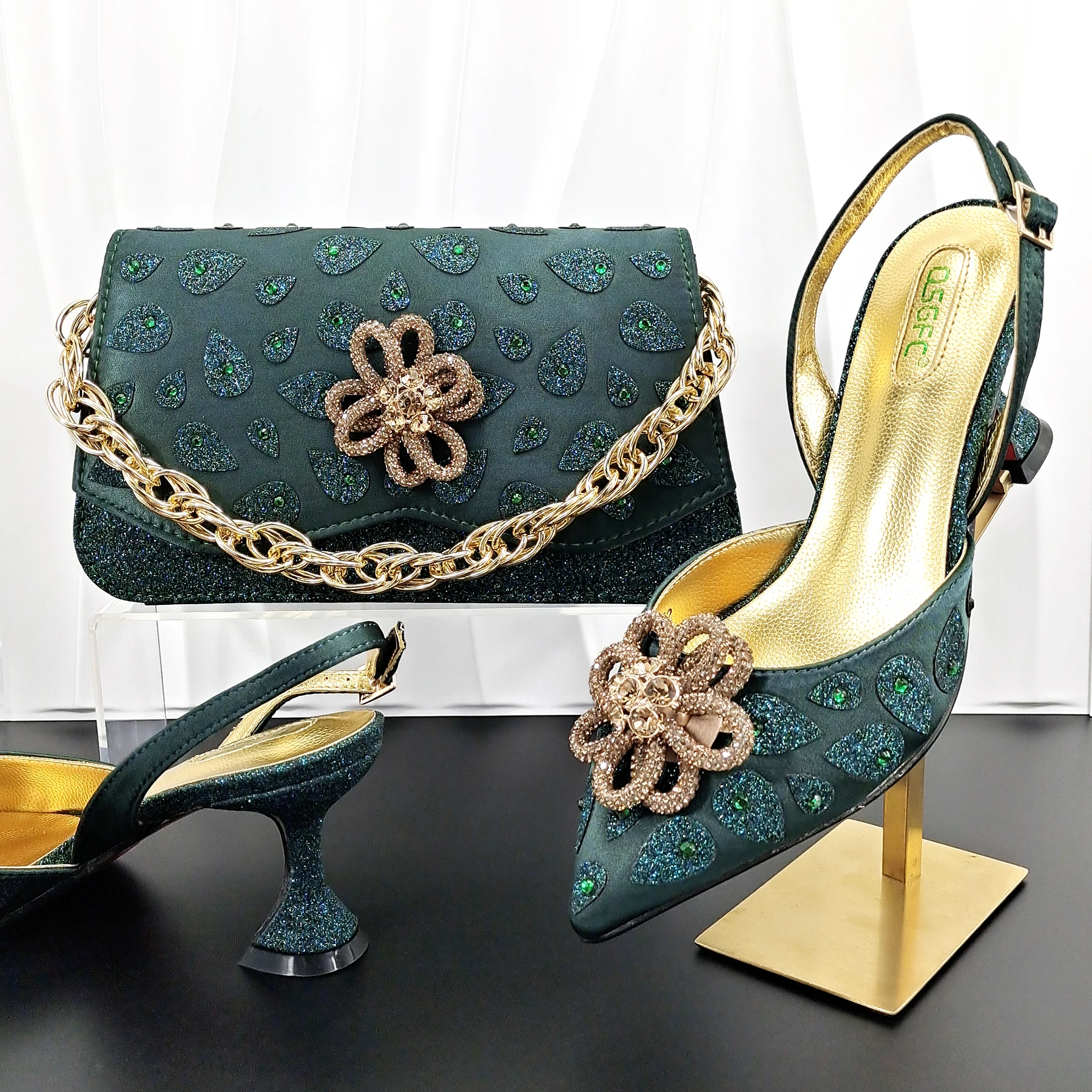QSGFC Neue Reife Frauen Pendler Einkaufstasche Und Nähte Farbe Passenden High Heels Nigeria Damen Party Schuhe Tasche Set