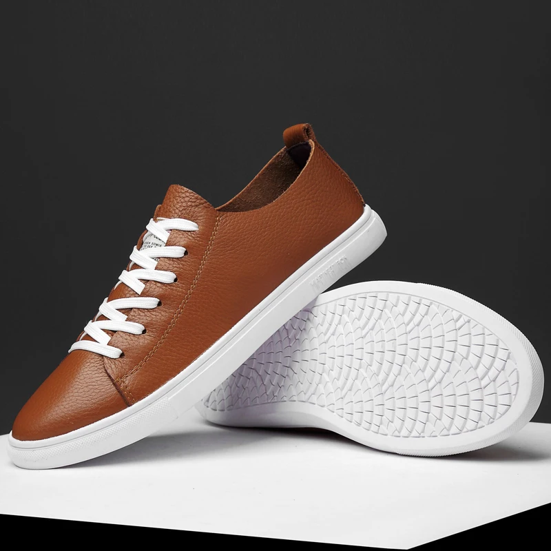 Klassische Markenschuhe aus echtem Leder für Herren, modische braune Sneakers zum Schnüren, Freizeitschuhe für Herren zum Pendeln und Autofahren, Größe: 35–45 Image
