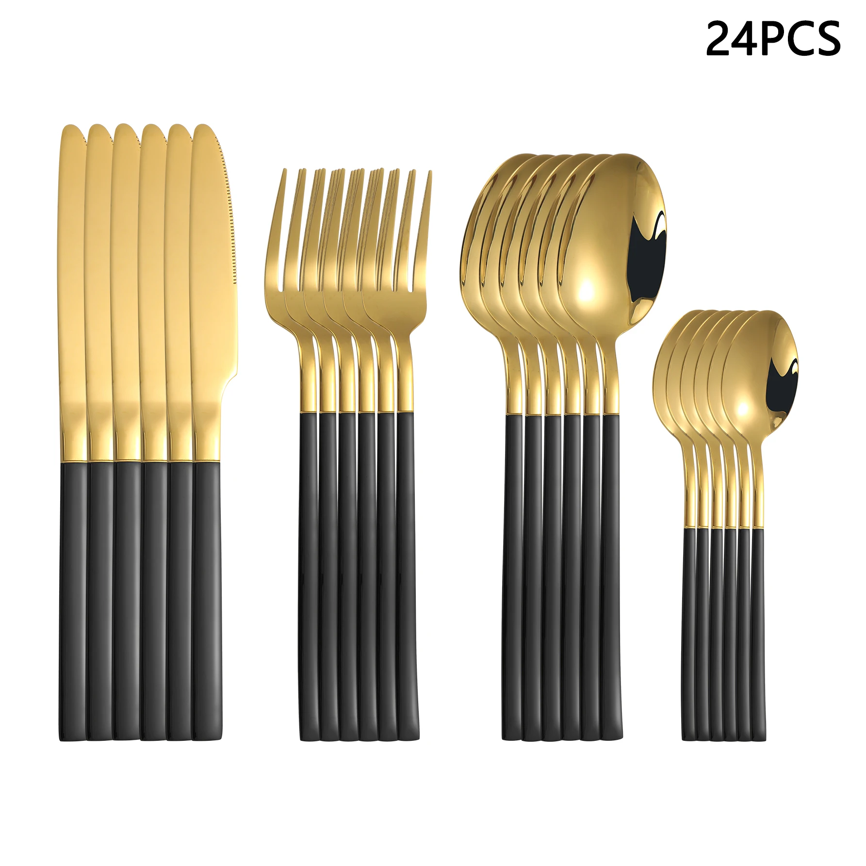 4/6/16/24 stücke Gold Edelstahl Besteck Set Familie Western Steak Messer, Gabel, Löffel, Dessert Löffel Hotel Restaurant Besteck Image