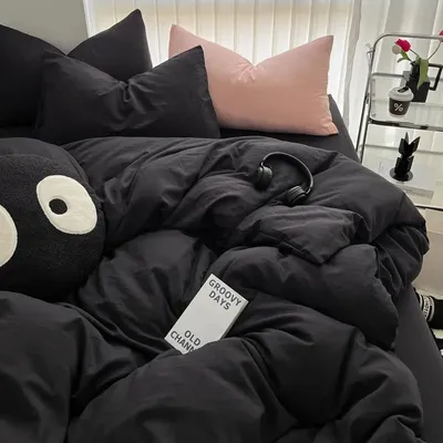 Pure Black Duvet Cover Microfiber Solid Color Bedding Set,3pcs Comforter Cover Home Bedroom Decor Quilt Cover with 2 Pillowcase