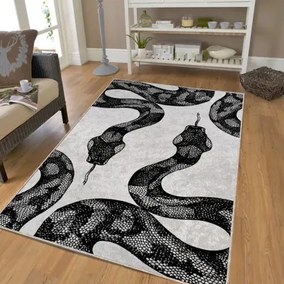Snake Pattern Rugs Modern Animal Serpent Pattern Rugs Classic Gothic Rug Non Slip Washable Floor