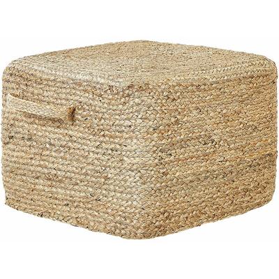 Pouf Naturfarben aus Jute 45 x 45 x 30 cm Quadratisch Geflochten Boho Sitzhocker Fußhocker für Image