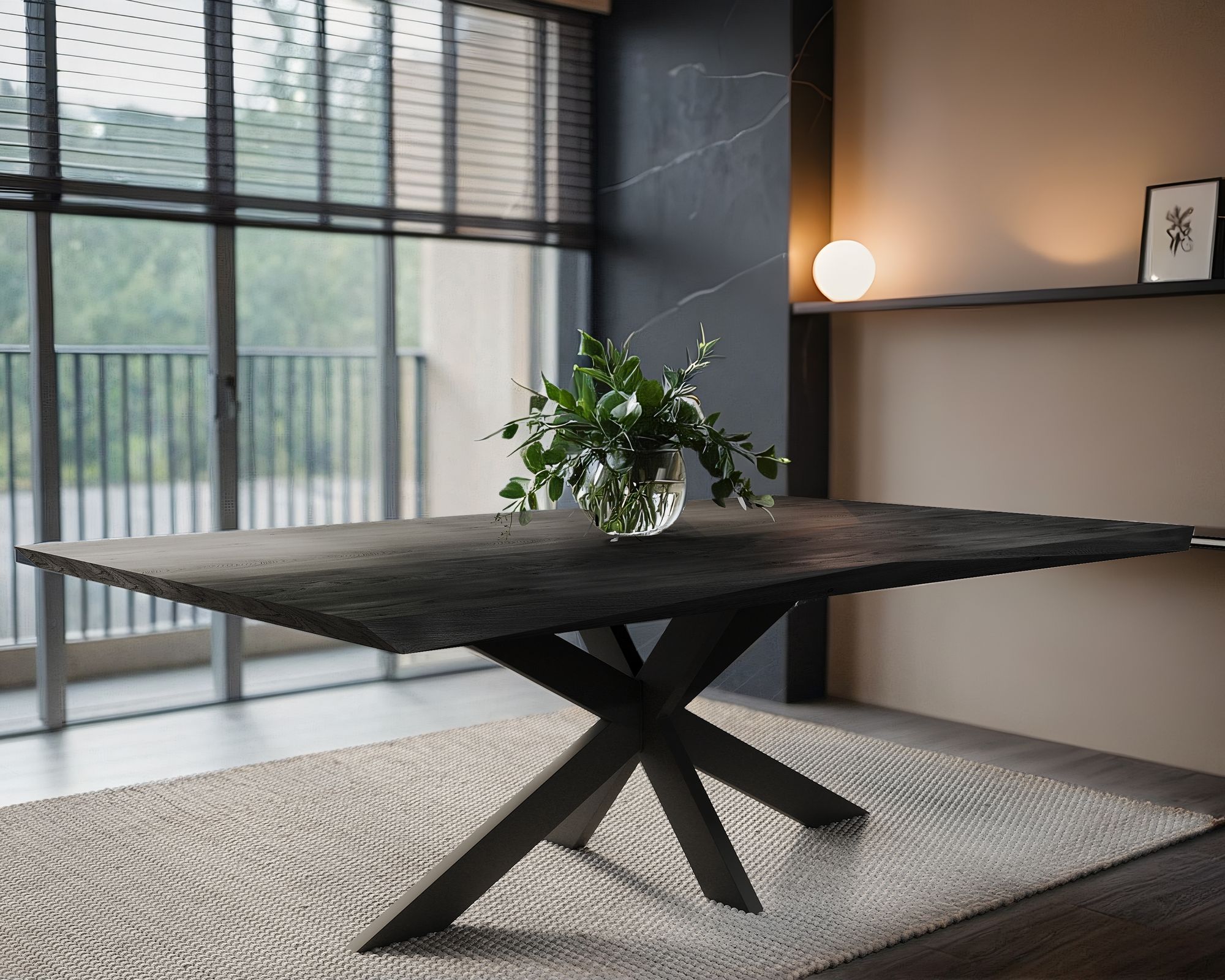 BlackWood »Table4YOU Austin Black Edition« Wildeiche Massivholztisch gedrehte Kante / Wildeiche schwarz / 6 cm / 180x100 cm