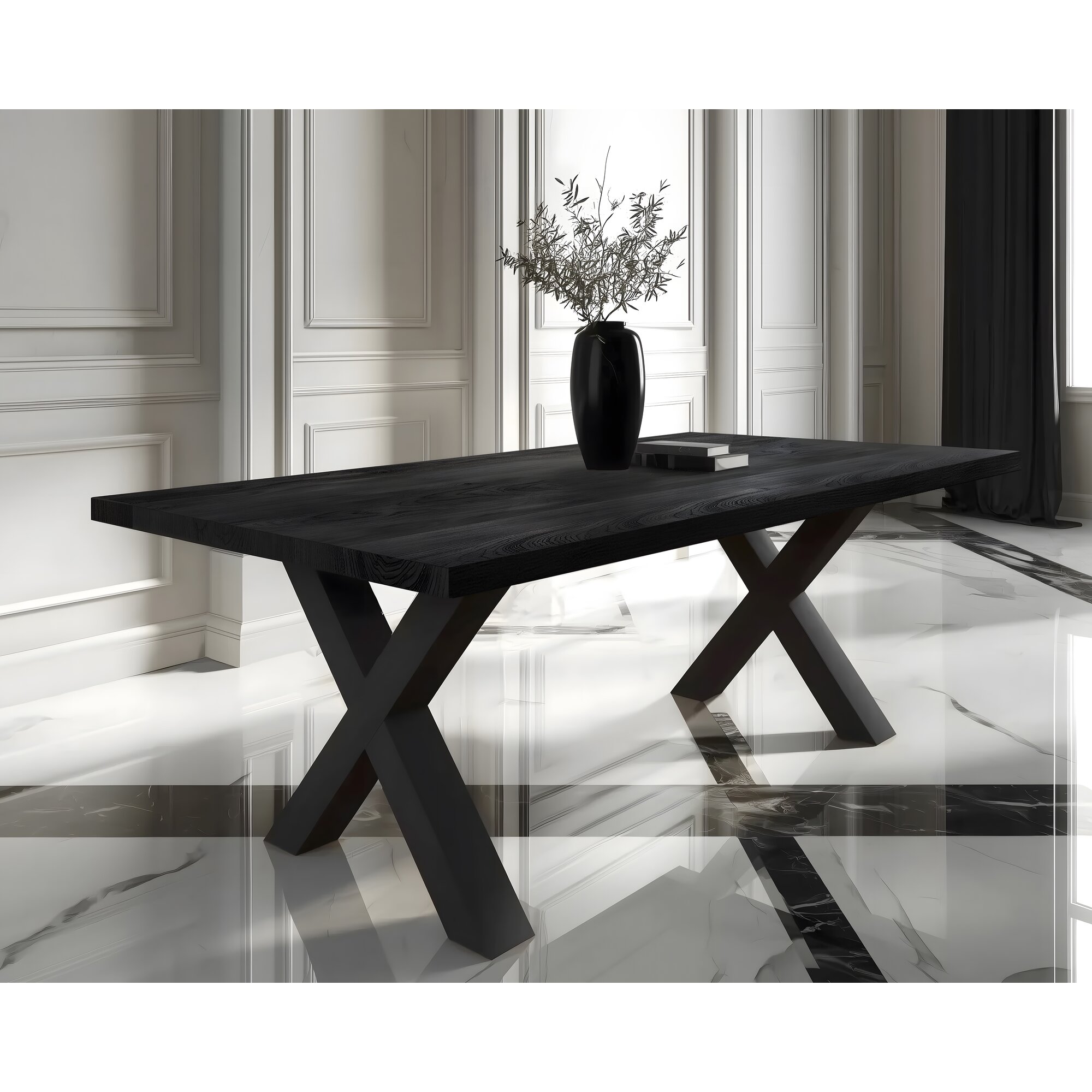 BlackWood »Table4YOU Phoenix Black Edition« Wildeiche Massivholztisch Baumkante / Wildeiche schwarz / 4 cm / 220x100 cm