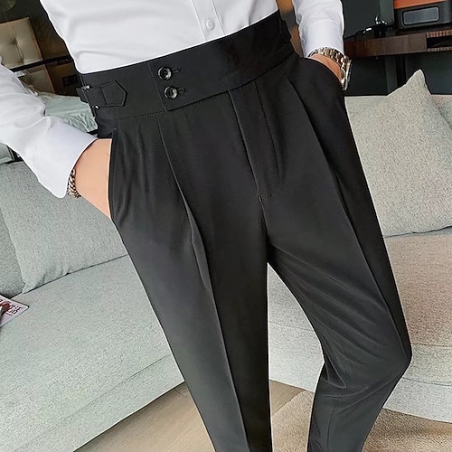 Herren Abschlußfeier Anzughose Hose Chinos Knöpfe Tasche Einfarbig Komfort Formell Party Arbeit Mode Klassicher Stil Schwarz Weiß Mikroelastisch Image