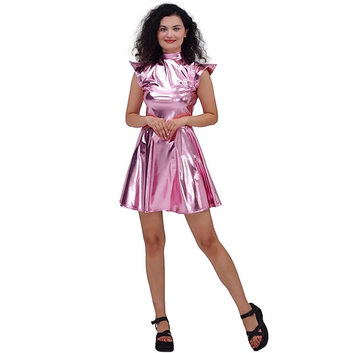 1980er HipHop Glänzend Metallisch Kleid Disco Kostüm Damen Karnevalskostüm Halloween Karneval Leistung Party Pride Parade Erwachsene Kleid Image