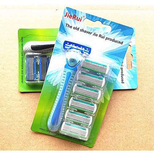 Klassischer 3-teiliger Öko-Sicherheitsrasierer aus Metall mit langem Griff für die Nassrasur für Männer und Frauen mit 6 Platinklingen Image