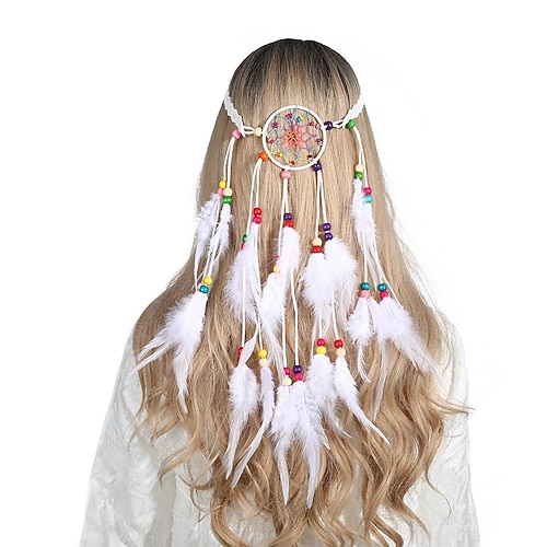 Feder-Haarband im Boho-Stil, Pfauenfeder-Kopfband, indische handgewebte Feder-Kopfbedeckung, Haar-Accessoires