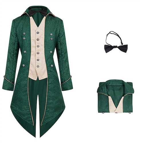 Punk Gothic Mittelalter Renaissance Mantel Jacke Frack Prinz Adliger Kostüm Männer Ebenezer Scrooge Elf Royal Steampunk Halloween Maskerade Event Party Maskerade Erwachsene Mantel Weihnachten Image