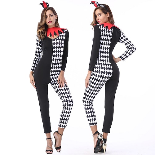 Karneval 2026 Karnevalskostüm Joker Clown Karneval Kostüm Ganzkörperanzug Zirkus Cosplay Erwachsene Damen Halloween Karneval Party Leistung Einfaches Karnevalskostüm Verkleiden Image