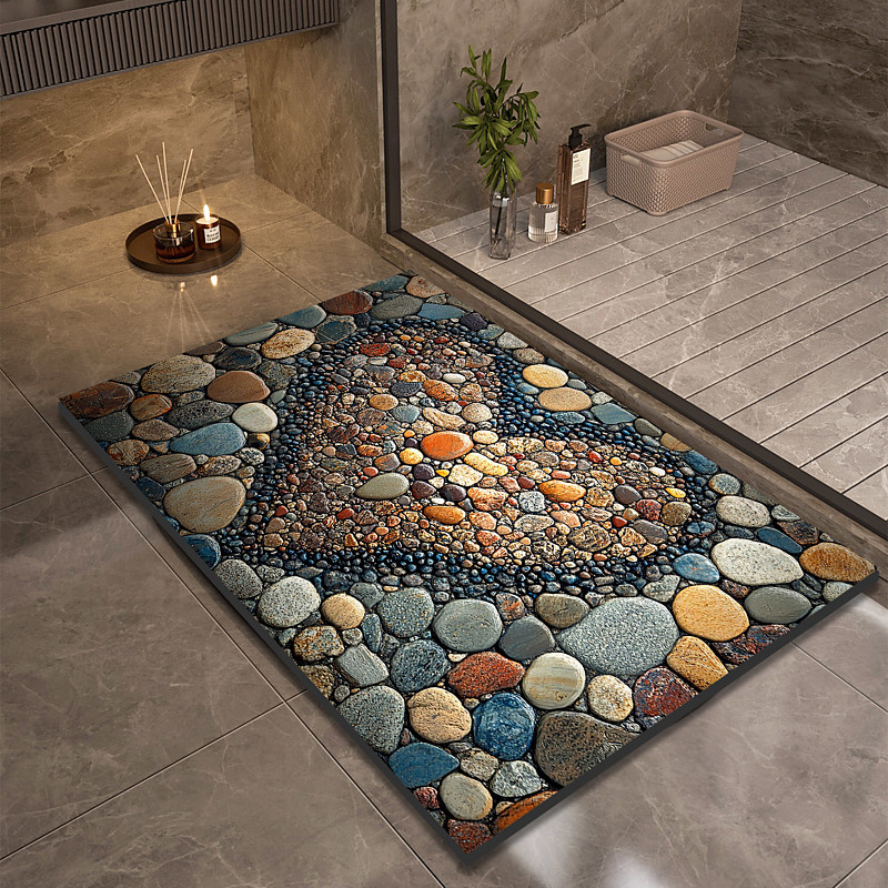Pebble Bathroom Rug, Polyester Rectangle Door Mat, Super Absorbent, Non-Slip, Easy-to-Clean, Stain-Resistant Bath Mat