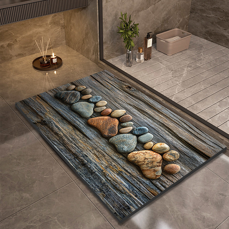 Pebble Bathroom Rug, Polyester Rectangle Door Mat, Super Absorbent, Non-Slip, Easy-to-Clean, Stain-Resistant Bath Mat