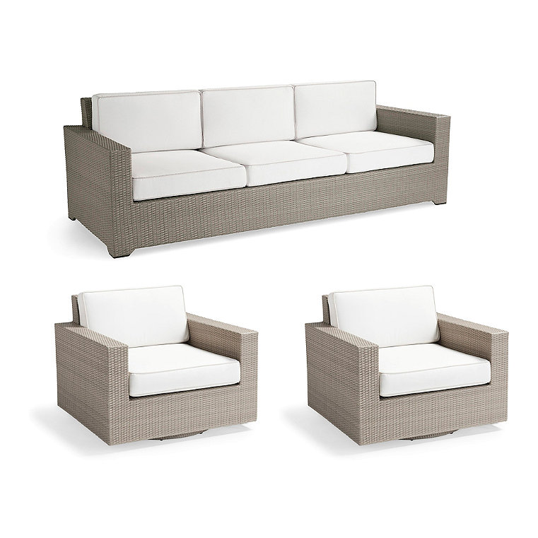 Palermo 3-pc. Sofa Set with Two Swivel Lounge Chairs in Dove Wicker - Standard, Sand with Canvas Piping - Frontgate