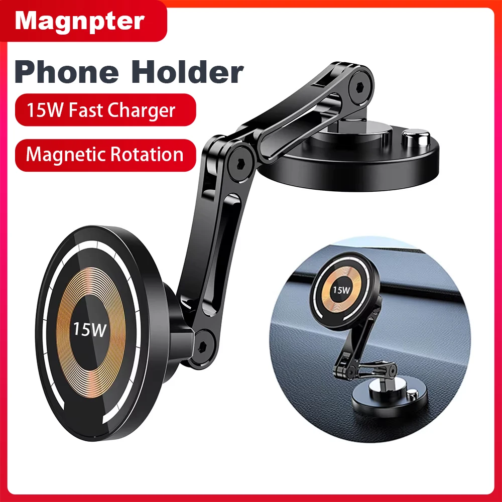 Supporto magnetico per telefono per auto da 15 W Supporto per caricabatterie wireless Rotazione Supporto magnetico per telefono per auto Ricarica rapida per iPhone 16 15 14 13 12