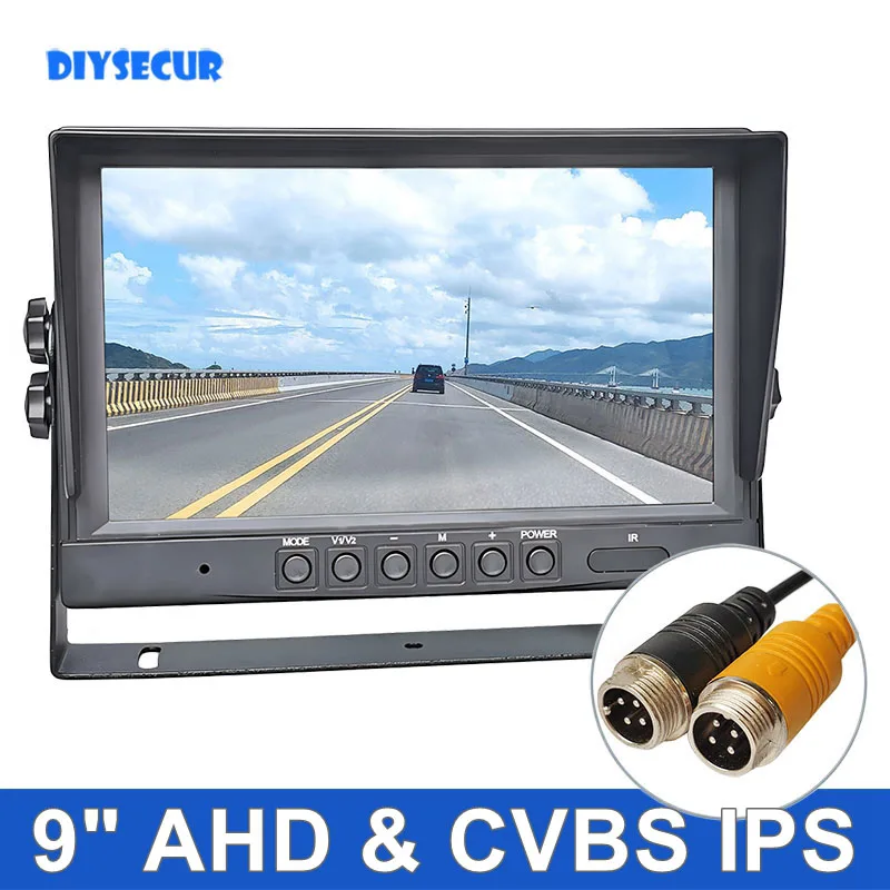 DIYSECUR 9 Zoll AHD IPS LCD HD Monitor Rückansicht Auto Monitor Max Unterstützung 1080P AHD CVBS Auto Kamera 4PIN Video Eingang