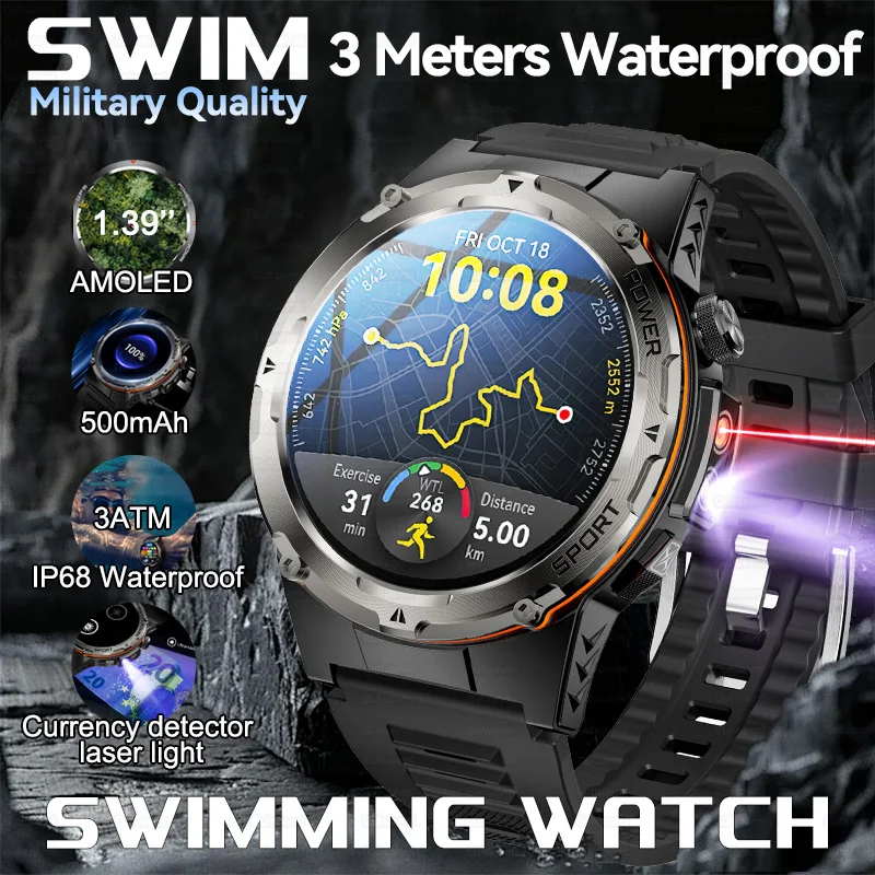 2026 NEUE 3ATM Wasserdichte Militär Smartwatch Outdoor Sport Fitness Tracker Gesundheit Monitor BT Anruf NFC 365 nm UV + infrarot Uhr Image