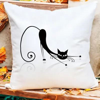 Schwarze Katze Kissenbezug Liebe gewinnt Vogel Druck Kissen Home Office dekorative Kissenbezug Wohnzimmer Sofa Party Dekor Geschenk Image