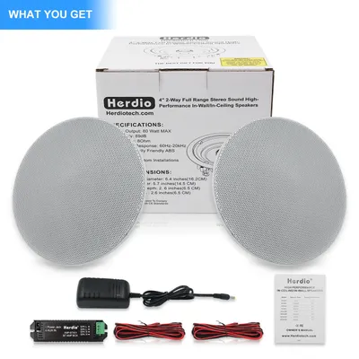 Herdio 4-Zoll-Bluetooth-Lautsprecher mit Unterputzmontage, Zwei-Wege-Stereo-Deckenlautsprecher für Image