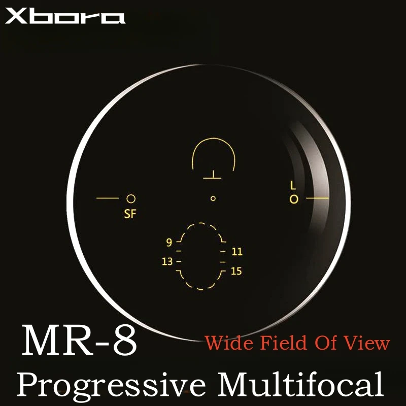Xbora 1,61 MR-8 super harte progressive Weitfeld-Multifokal linsen HD Anti reflex Anti-Kratzer randlose Brillen gläser Image