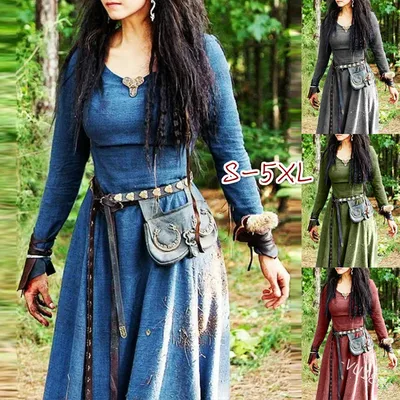 Mittelalterliches Kleid für Damen, langärmelig, Maxi-Robe, Vintage-Fee, Elfenkleid, Renaissance, keltische Wikinger, Gothic-Kleidung, Fantasy-Ballkleid Image