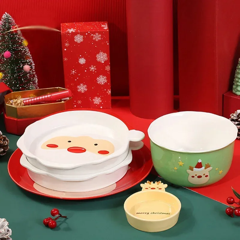 Weihnachten Keramik Geschirr Elch Essteller Santa Claus Food Bowl Teller Mikrowelle Heizung Lebensmittel behälter Gerichte Weihnachts geschenke Image