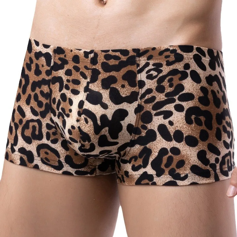 Mode Leopard Druck Boxer Shorts Atmungs Eis Seide männer Unterwäsche U Ausbuchtung Beutel Unterhose Nahtlose Männliche Höschen Cuecas Image