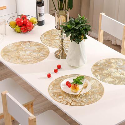 Set mit 6 runden goldenen Tischsets, goldenen PVC-Tischsets, hohlen Tischsets, gepressten