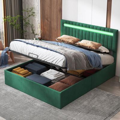 Doppelbett Polsterbett 160x200 cm, hydraulisches Boxspringbett mit steuerbarer LED-Beleuchtung, Image