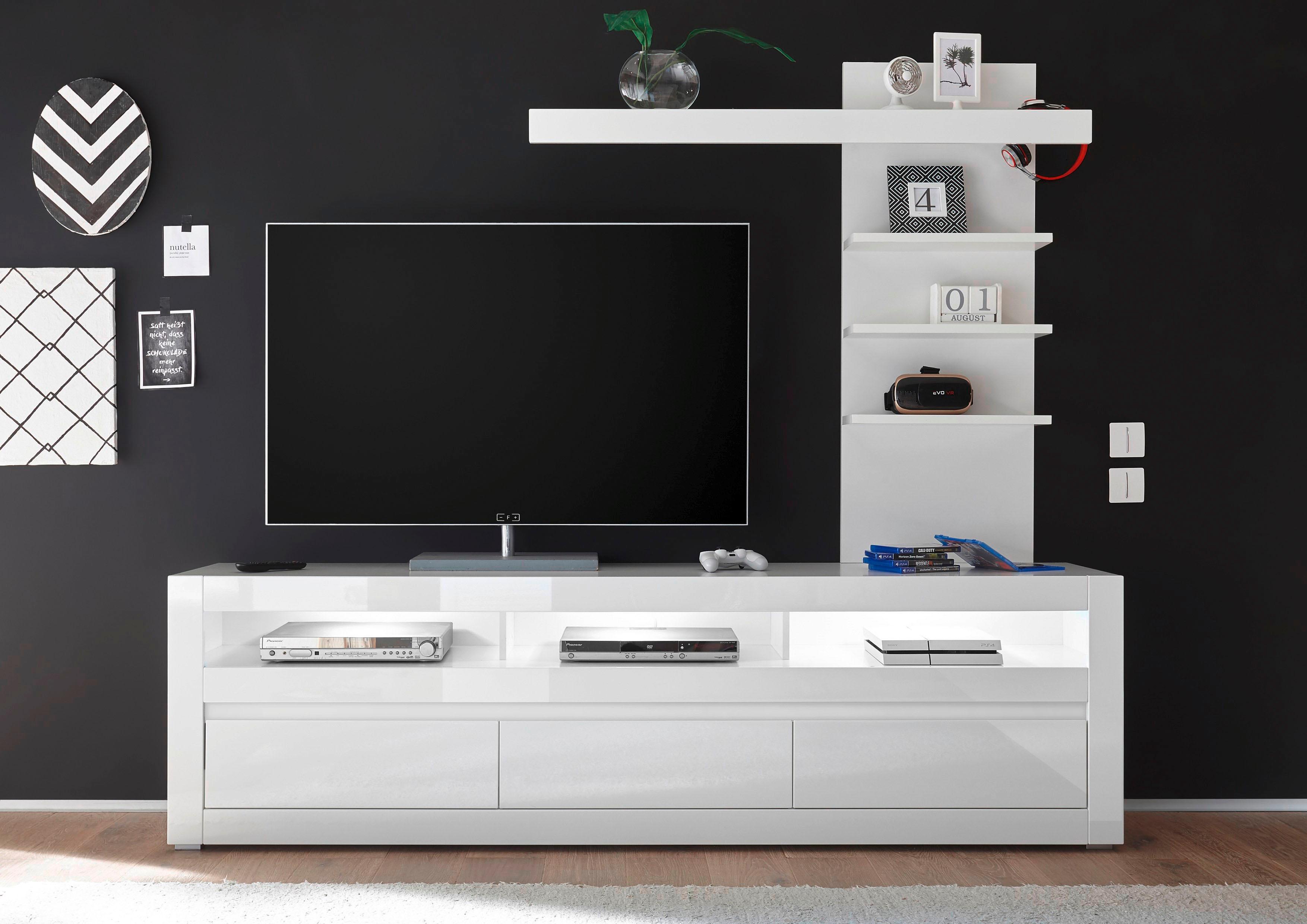 Wohnwand INOSIGN "Carat", weiß (weiß, weiß hochglanz), B:217cm H:163cm T:42cm, Kastenmöbel-Sets, (2-tlg.)