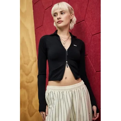 iets frans. Hallie Zip-Up Long Sleeve Top - Black XS at Urban Outfitters