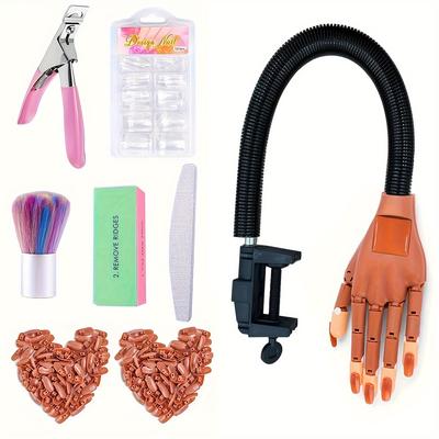 TEMU Practice Hand For Acrylic Nails-flexible Moveable Nail Training Hand Kits, False Mannequin Hands With Fake Nail Tips, Nail Files And Clipper