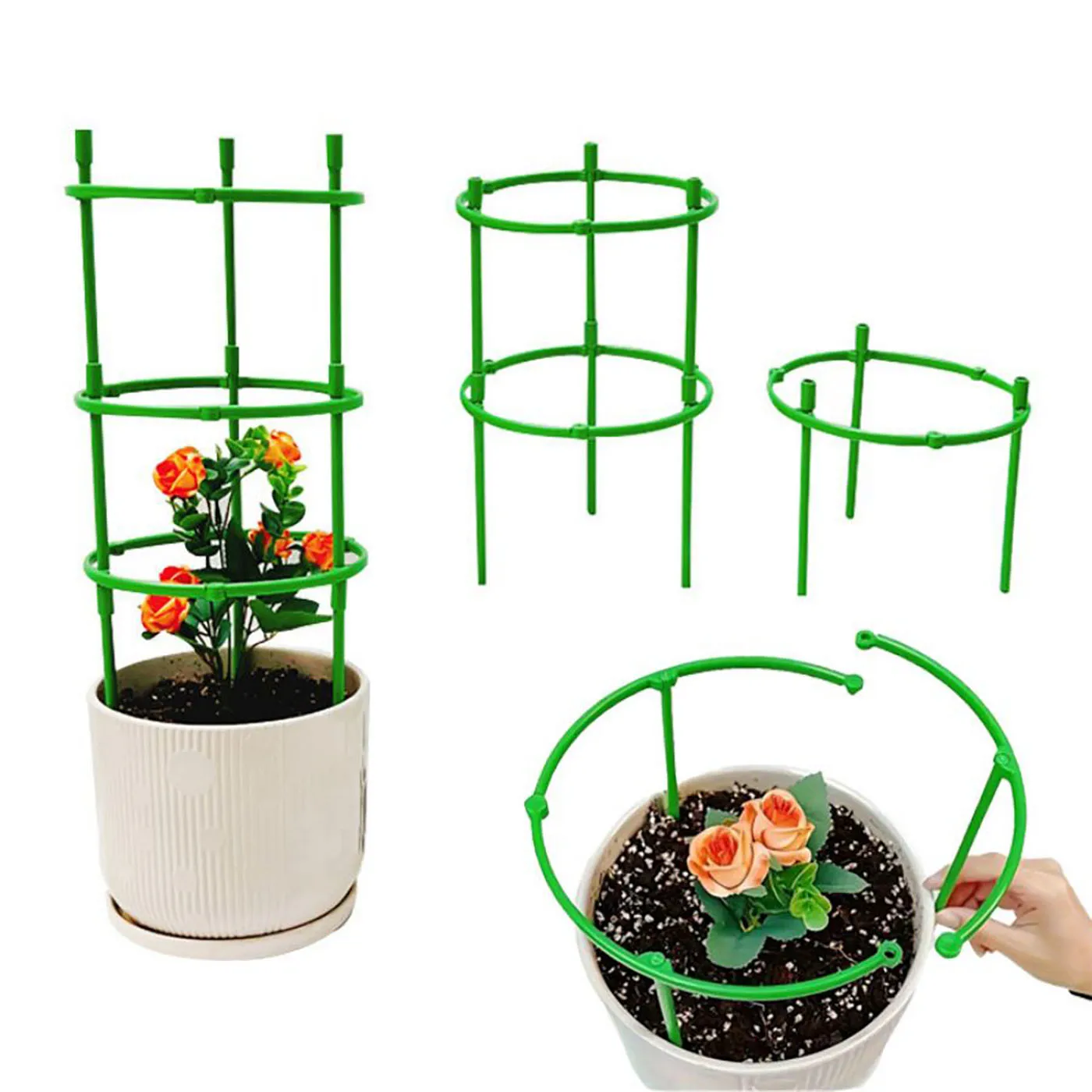 9 Pz/set 3 Strati Supporto per Piante Picchetti per Piante Anello di Supporto per Piante Rotondo Supporto per Gabbia per Piante in Plastica Vaso di Fiori Arrampicata Traliccio
