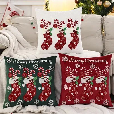 1PC Weihnachtssocken Dekokissenbezug Samt Stickerei Schneeflocke Weihnachtsdekoration Wohnzimmer Image