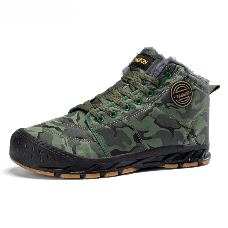 Schuhe Winter Schnee Stiefel Männer Warme Plüsch Stiefeletten Camouflage Outdoor Stiefel Lange Pelz Casual Turnschuhe Armee Grün Freizeit Schuhe