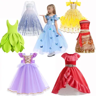 Disney Cinderella Elsa Elena Belle Rapunzel Moana Prinzessin Kleid Verschiedene Stile Weihnachten Karneval Mädchen Outfit Kleidung Set Image