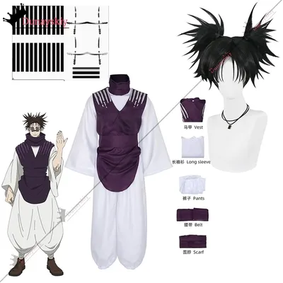 Choso Cosplay Kostüm Perücke Set Anime Jujutsu Kaisen Cos Kostüm Requisiten Wangen Tattoo Aufkleber Image