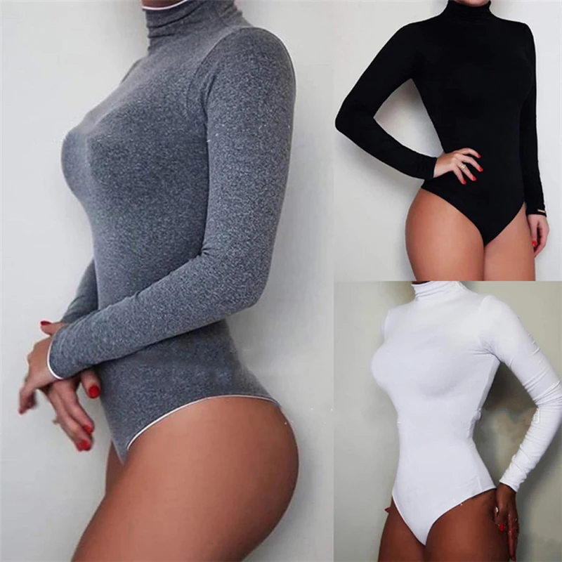 Rollkragen Langarm Solide Weiß Sexy Body Frauen Schwarz Herbst Winter Körper Top Grau Casual Dame Streetwear Bodys