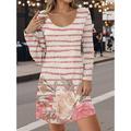 Damen Mini Kleid Lässiges Kleid Petite Kleid T-Shirt Kleid Tee Kleid Sommerkleid Lässig Urlaub Straßen Lässig Reguläre Passform Florales Streifen Rundhalsausschnitt Rosa Herbst Winter