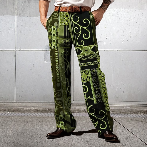 Herren Blumen Ethnisch Anzughose Mittlere Taille Business-Casual Formell Hochzeit Alltagskleidung Reißverschluss Tasche Gerade Hosen Sommer Frühling Herbst 3D-Druck Gelb Blau Purpur Image