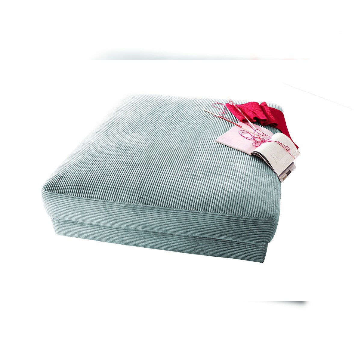 KAWOLA Big Hocker MADELINE Polsterhocker Cord hellblau Image