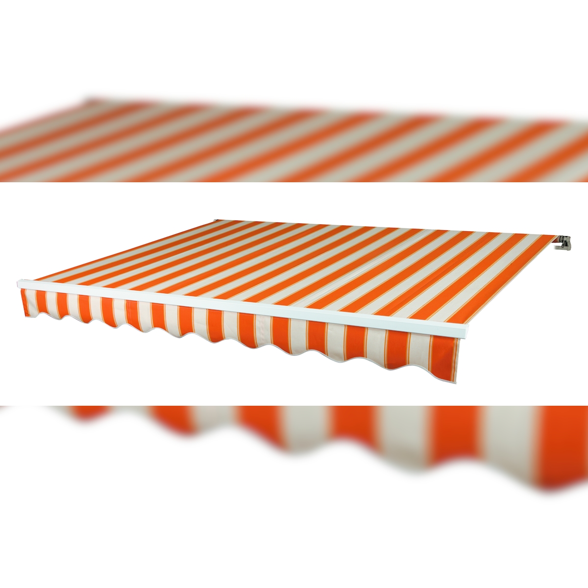 Spettmann BASIS offene Gelenkarmmarkise manueller Antrieb rechts 250x200cm Gestellfarbe weiss Dessin orange/beige gestreift Image
