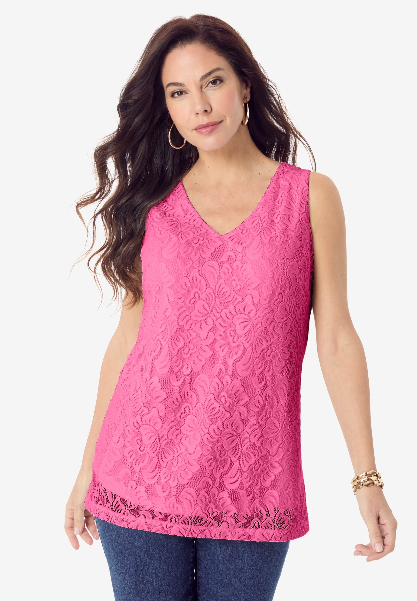 Plus Size Women's V Neck Cami by Roaman's in Vintage Rose (Size 26/28)