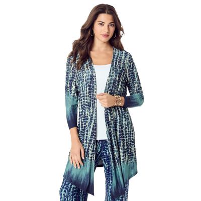 Plus Size Women's Ultra Drape Cardigan by Roaman's in Sage Tie Dye Border (Size 14/16)