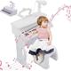 Forroby Kids Piano Keyboard,Toddler Mini Keyboard Stand and Stool Set with Microphone,Kids Portable Musical Instruments Portable,Learning Toys,Birthday Gifts for 2 3 4 5 Year Old Girls Boys,White