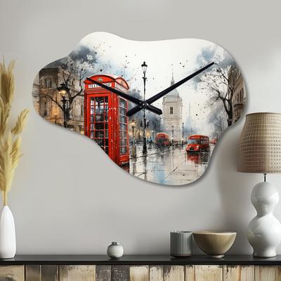 Red Telephone Booth Urban Encounters - Telephone Booth Large Wall Clocks - Industrial Wall Clock in Cloud Shape