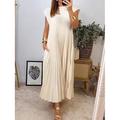Per donna Vestito maxi Abito casual Tinta unica Di tendenza Streetwear Feste Ufficio Giornaliero A pieghe Senza maniche Girocollo Vestito Standard Nero Giallo Beige Estate S M L XL XXL