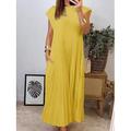 Per donna Vestito maxi Abito casual Tinta unica Di tendenza Streetwear Feste Ufficio Giornaliero A pieghe Senza maniche Girocollo Vestito Standard Nero Giallo Beige Estate S M L XL XXL