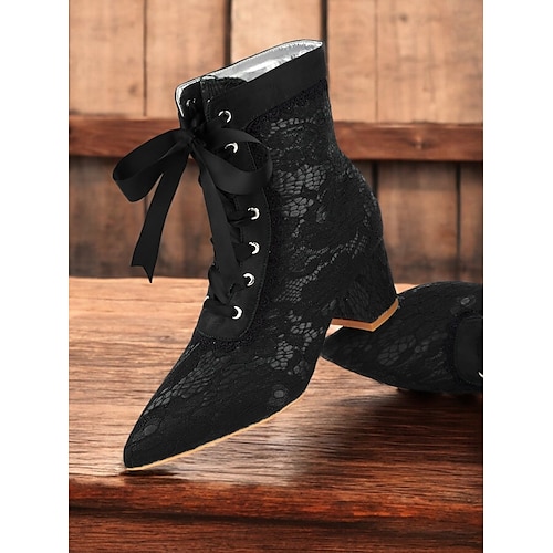 stivali da donna verdi in stile vittoriano con lacci, sovrapposizione di pizzo floreale e laccio a nastro – stile vintage per occasioni speciali